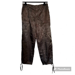 Signature8 Satin Drawstring Ankle‎ Rose Floral Print Pants  Loose Sz L EUC